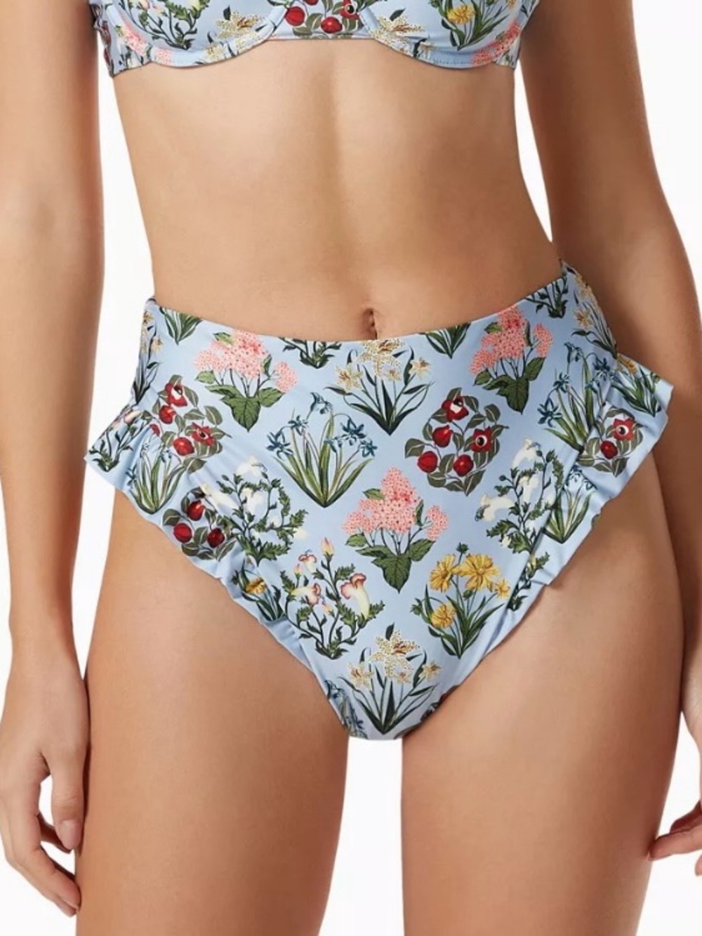 Agua Bendita Jengibre Magdalena Día Light Blue High-Waist Floral Bikini Bottoms